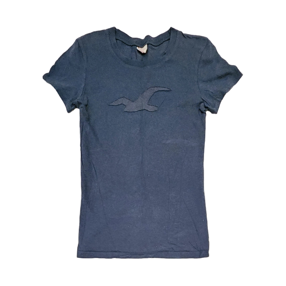 Hollister Fitted Tee Navy Blue Logo Seagull Women Large Vintage